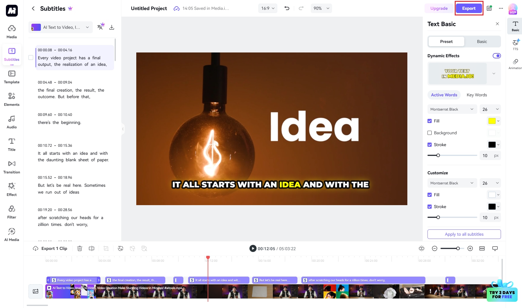 generate auto captions export 