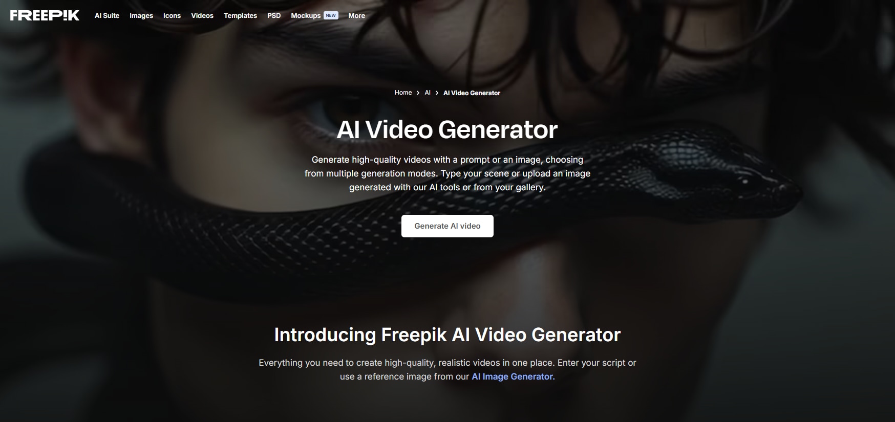 Freepik ai video generator homepage 