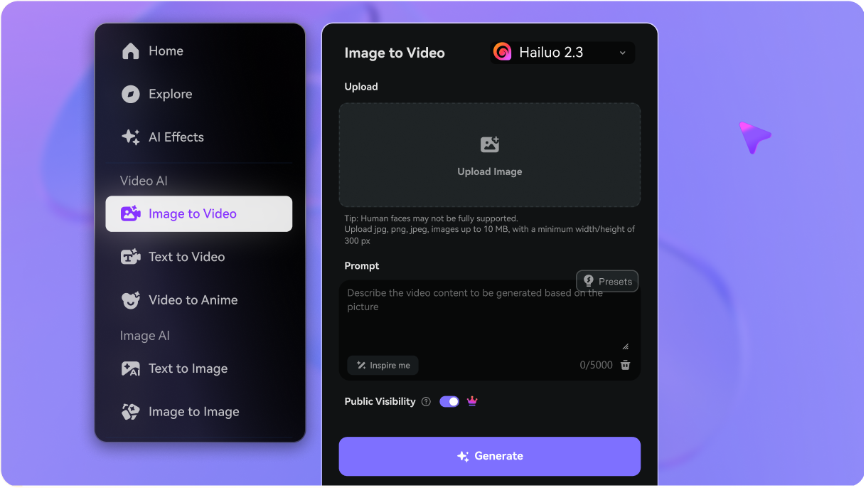 Step 1: Open the Hailuo 2.3 Video Generator