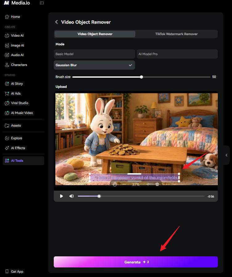 crop text from video on media.io online video cropper